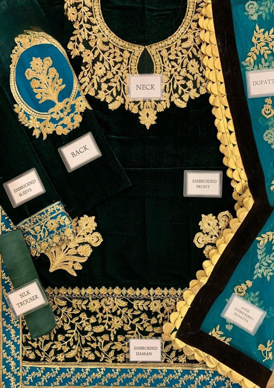 Designer wear Heavy Embroidered Velvet Suit 3 Pcs