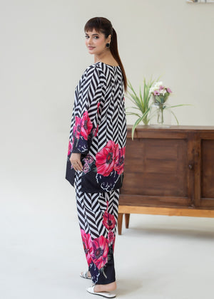 Chevron Stripes Silk Shalwar Kurti Dress 3 Pcs