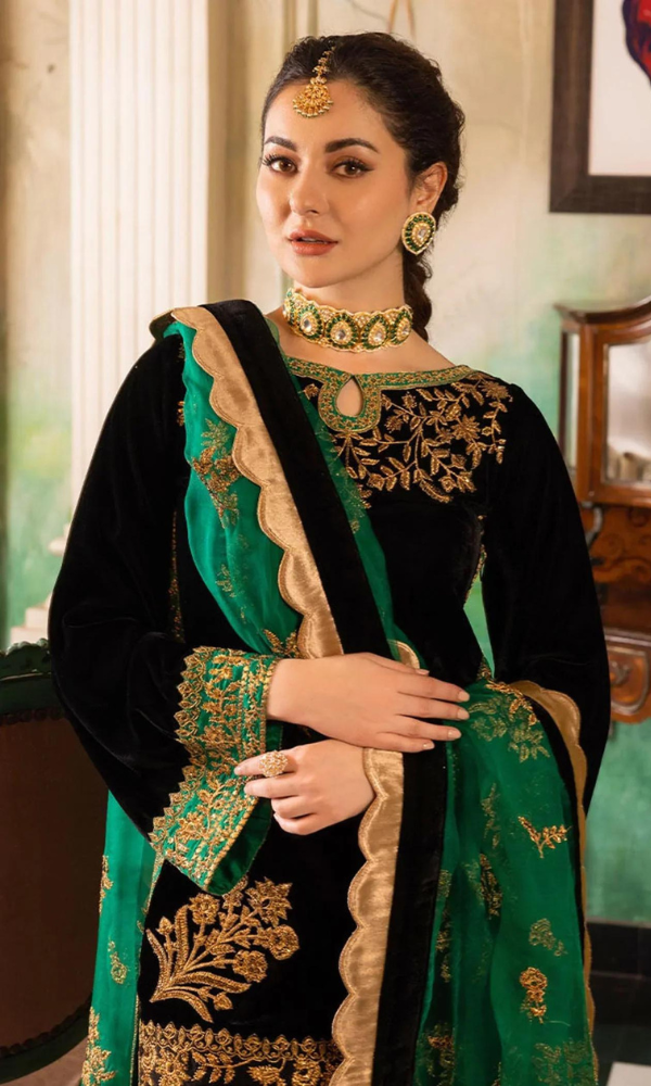 Designer wear Heavy Embroidered Velvet Suit 3 Pcs