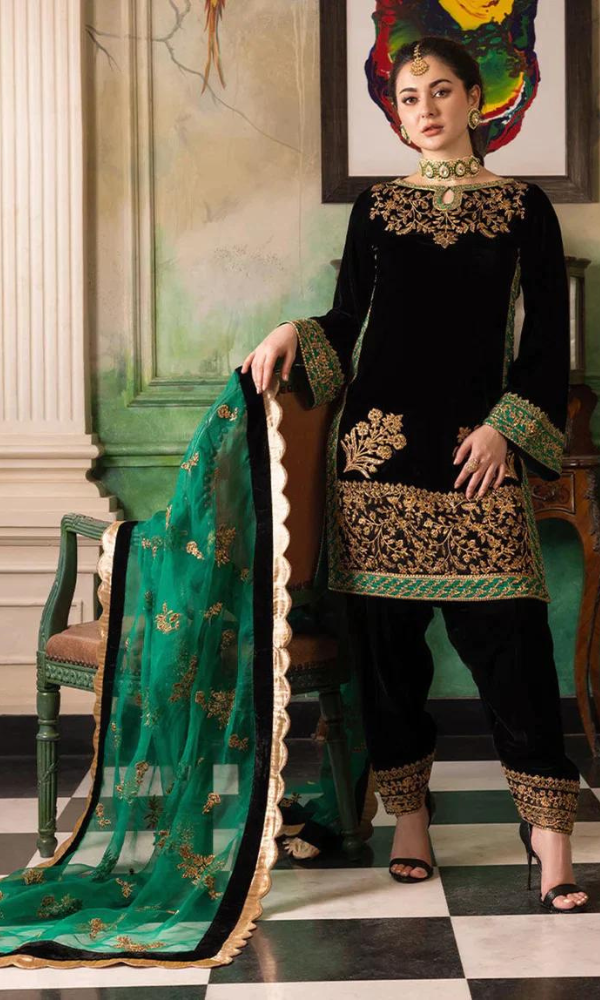 Designer wear Heavy Embroidered Velvet Suit 3 Pcs
