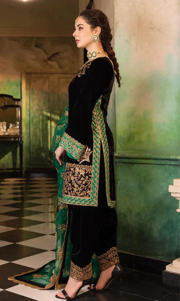 Designer wear Heavy Embroidered Velvet Suit 3 Pcs