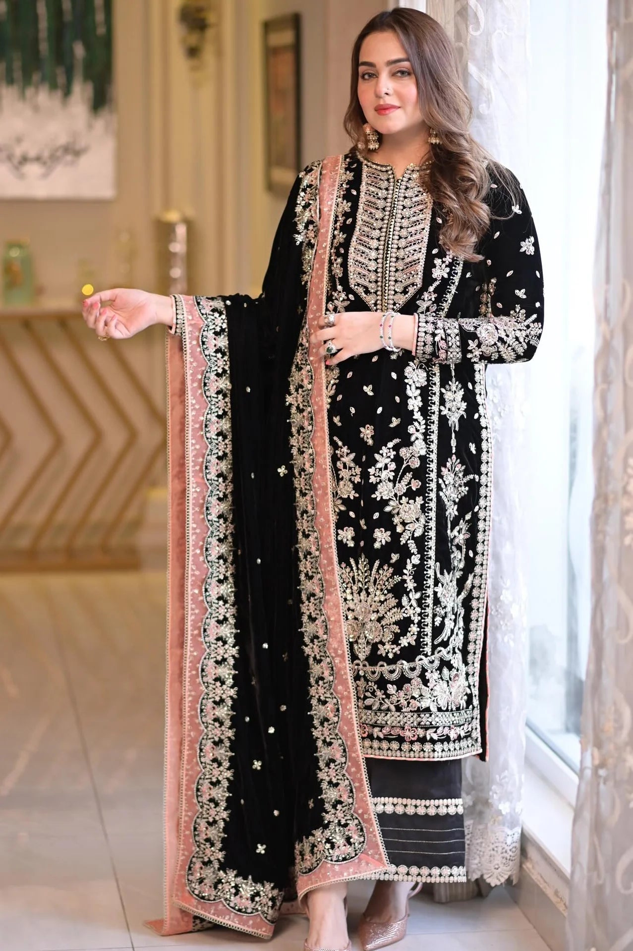 Designer wear Embroidered Velvet Suit 3 Pcs ME005