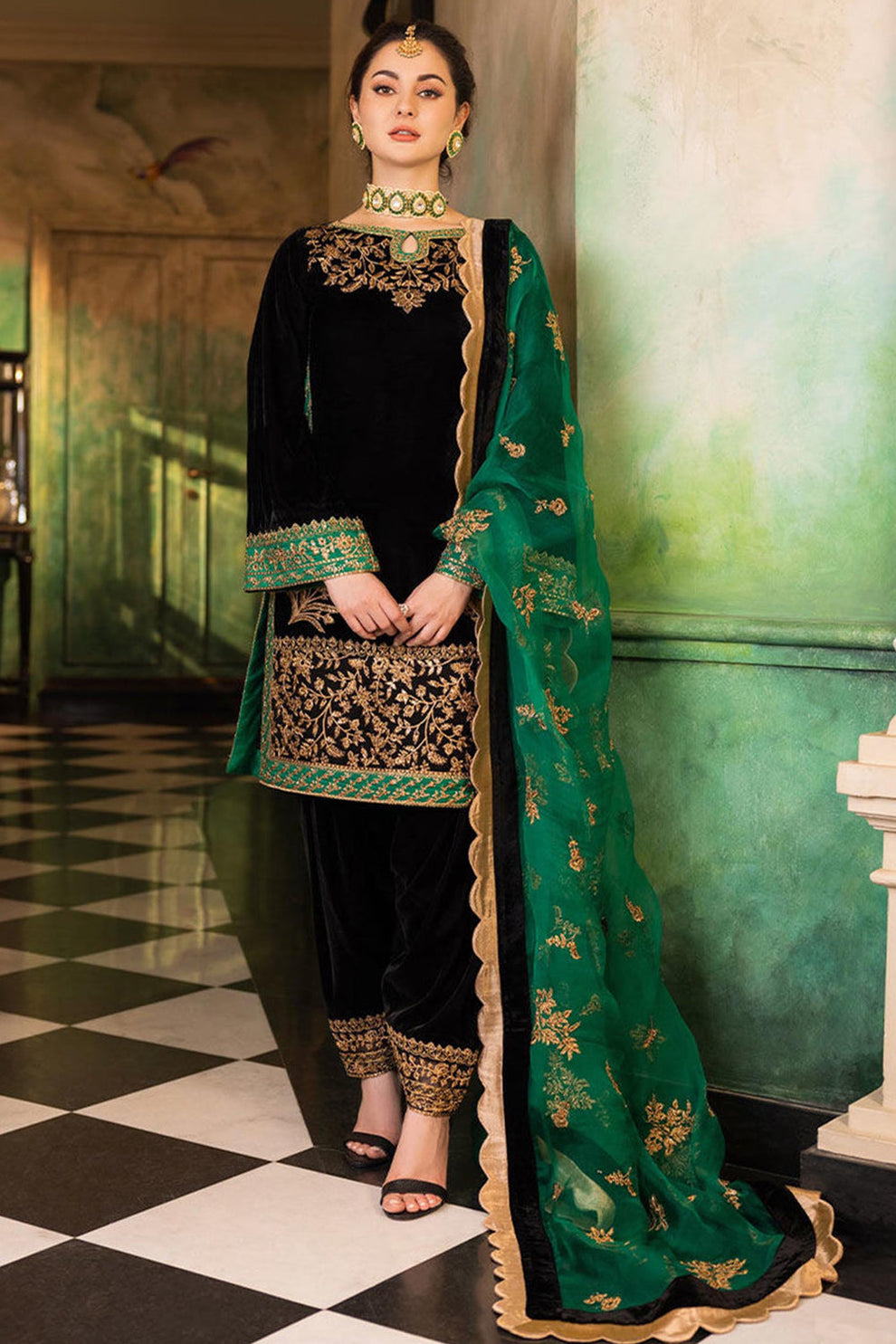 Designer wear Heavy Embroidered Velvet Suit 3 Pcs
