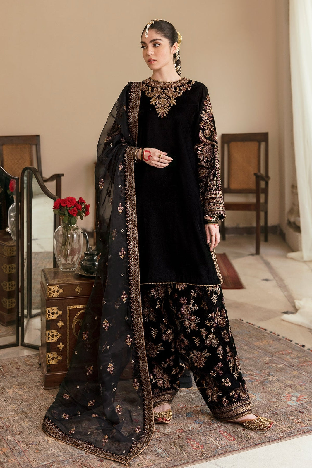 Designer wear Embroidered Velvet Suit 3 Pcs