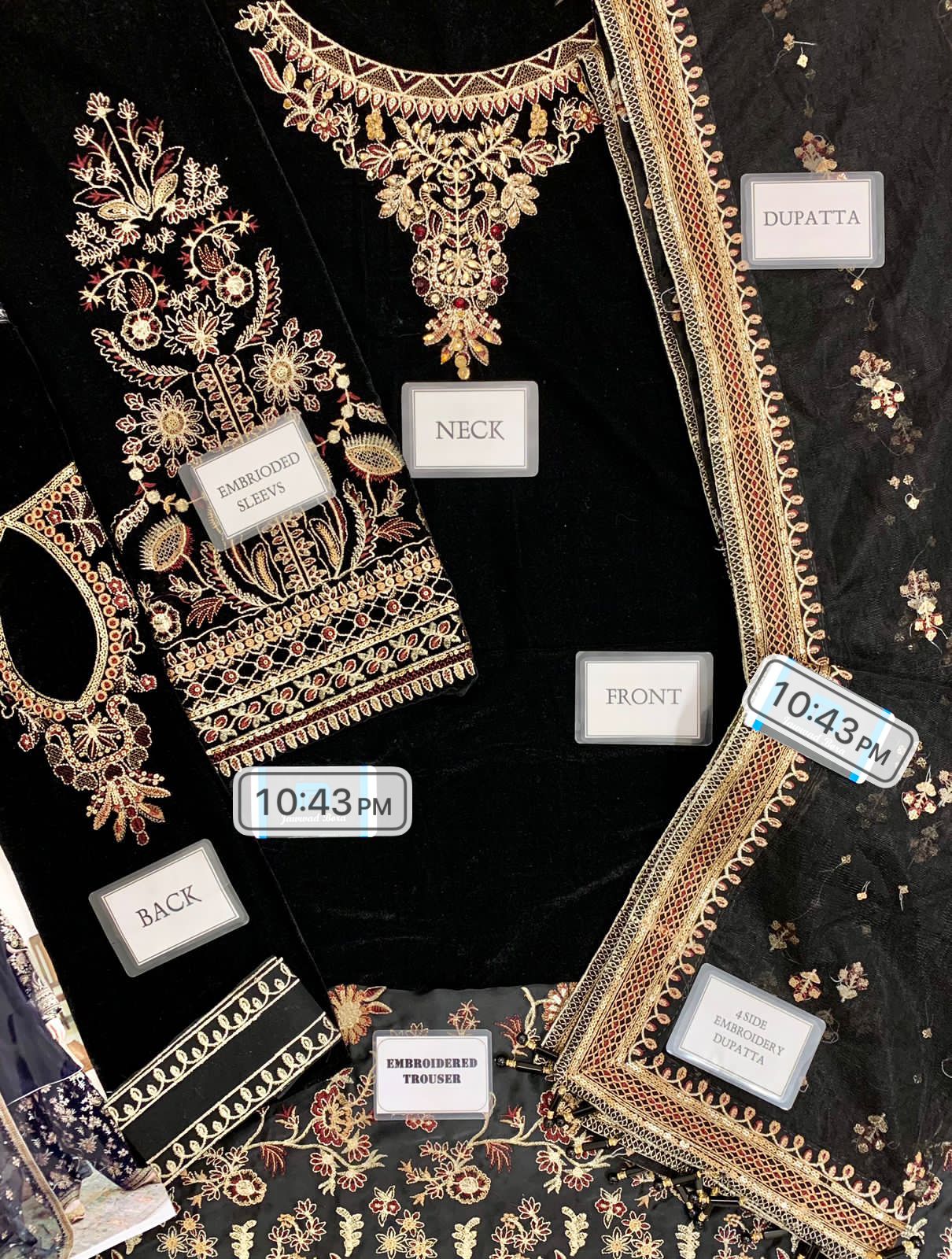 Designer wear Embroidered Velvet Suit 3 Pcs