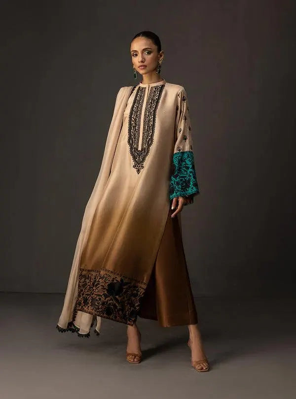 Two Tone Printed charmeuse Silk Shalwar Kameez Dress