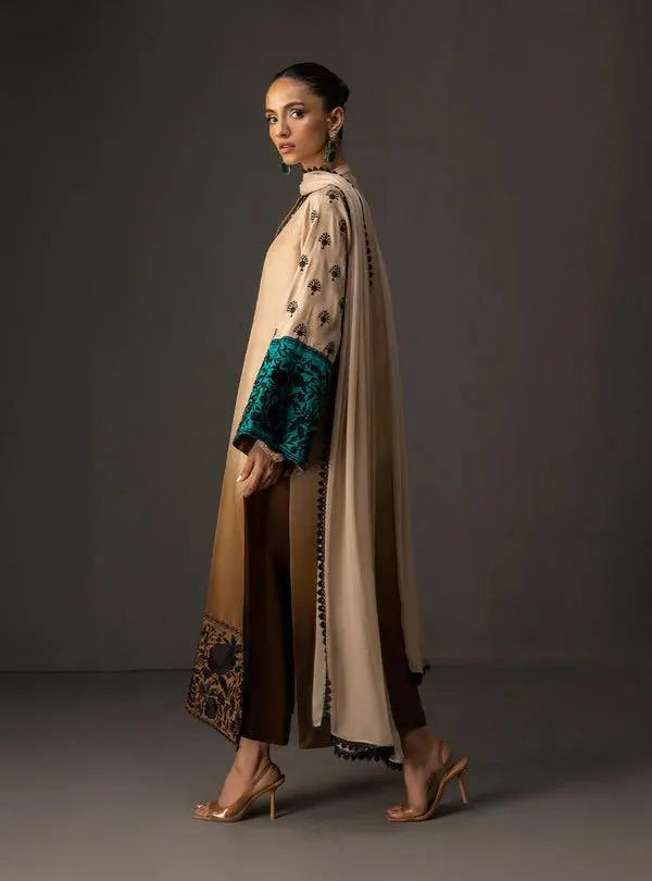 Two Tone Printed charmeuse Silk Shalwar Kameez Dress