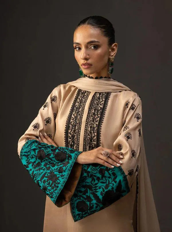 Two Tone Printed charmeuse Silk Shalwar Kameez Dress