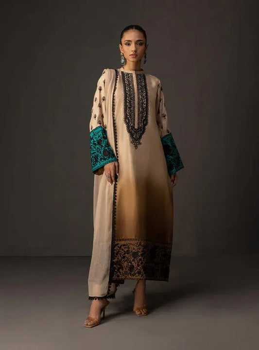 Two Tone Printed charmeuse Silk Shalwar Kameez Dress