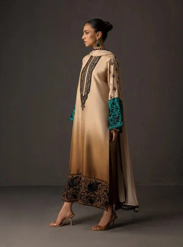 Two Tone Printed charmeuse Silk Shalwar Kameez Dress