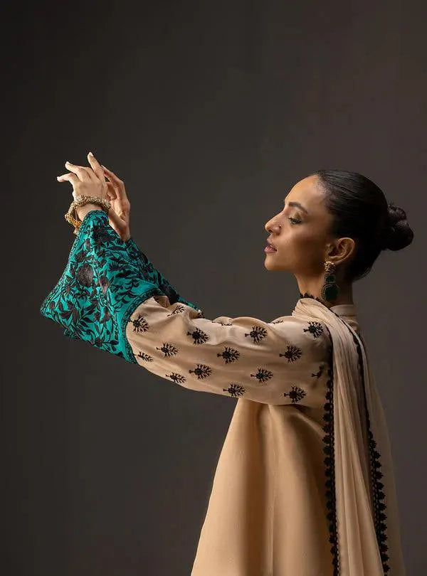 Two Tone Printed charmeuse Silk Shalwar Kameez Dress