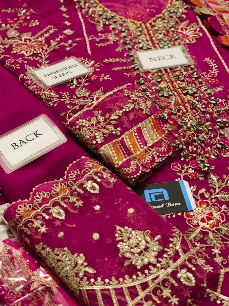 Ombré Pink Embroidered Dress 3 Pcs