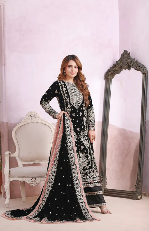 Designer wear Embroidered Velvet Suit 3 Pcs ME005