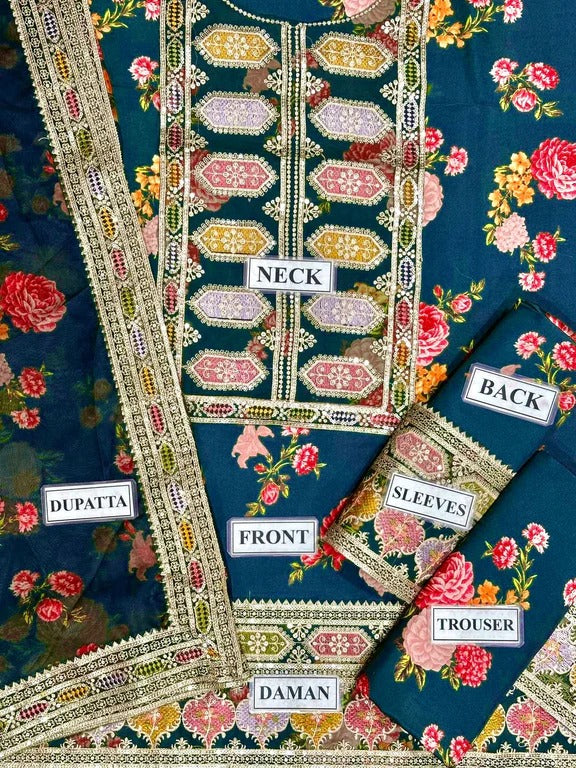 Floral Embroidered Shalwar Kameez Pakistan  3 Pcs suit –  Viral Kareena Kapoor Dress